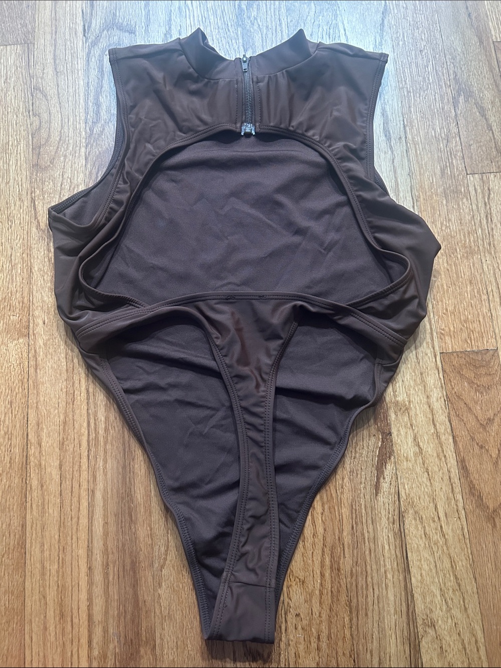 Brown High Neck Cutout One-Piece Swimsuit Large